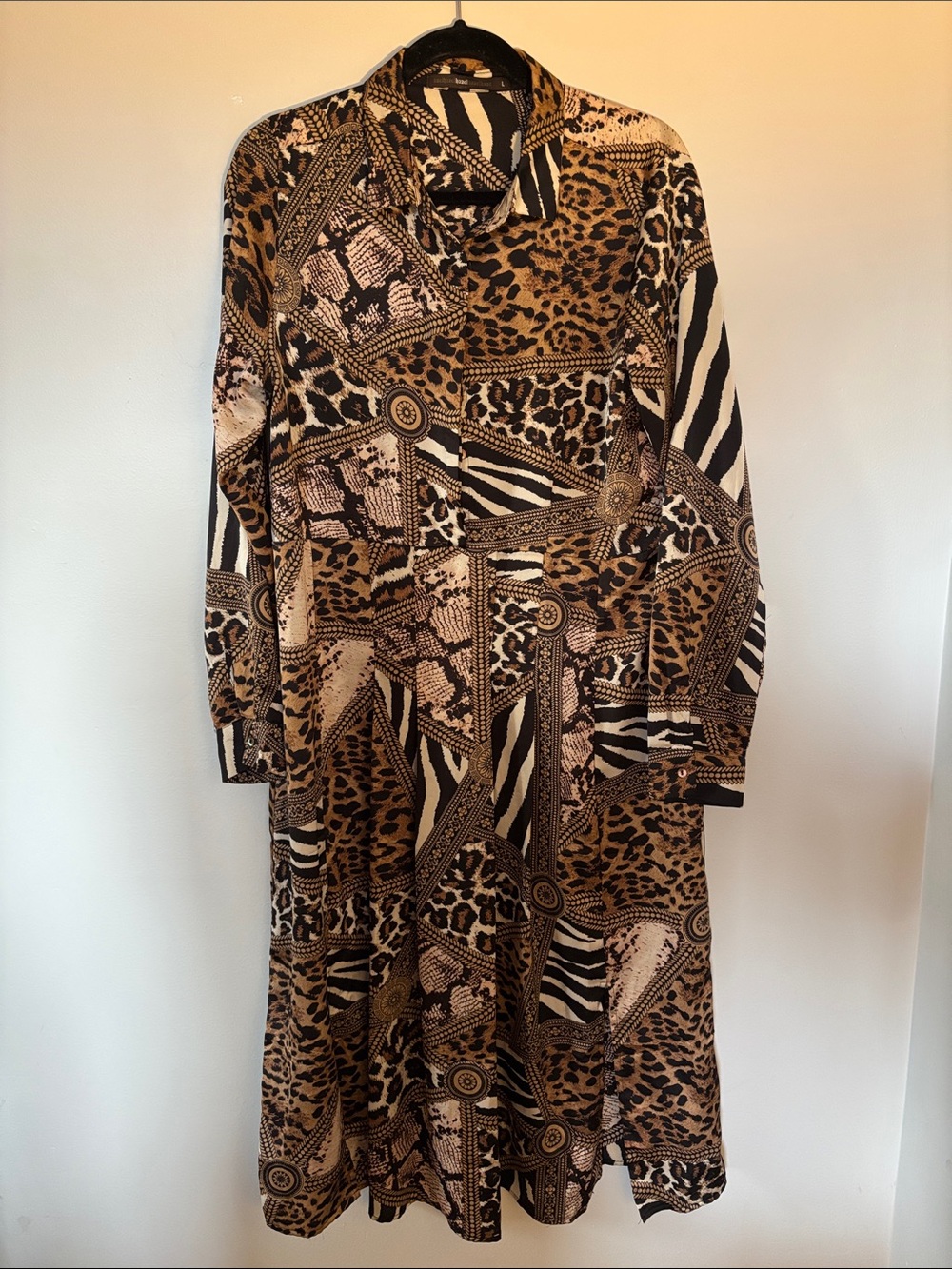 hazel Mixed Animal Print Long Sleeve Dress in Brown, Black, Cream